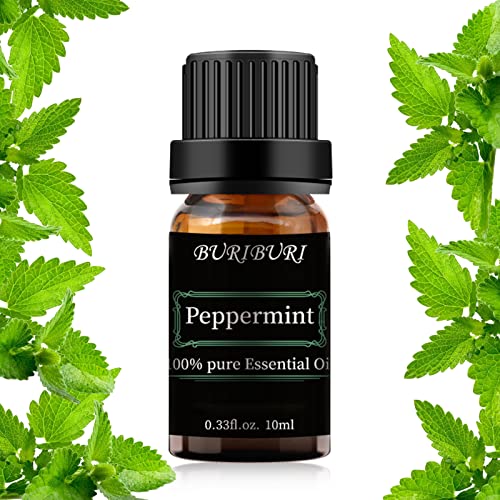 Image of BURIBURI Peppermint Essential Oil 100% Pure, Undiluted, Natural, Organic Aromatherapy Mint Essential Oils 10ML for Diffuser, Soap Candle Making