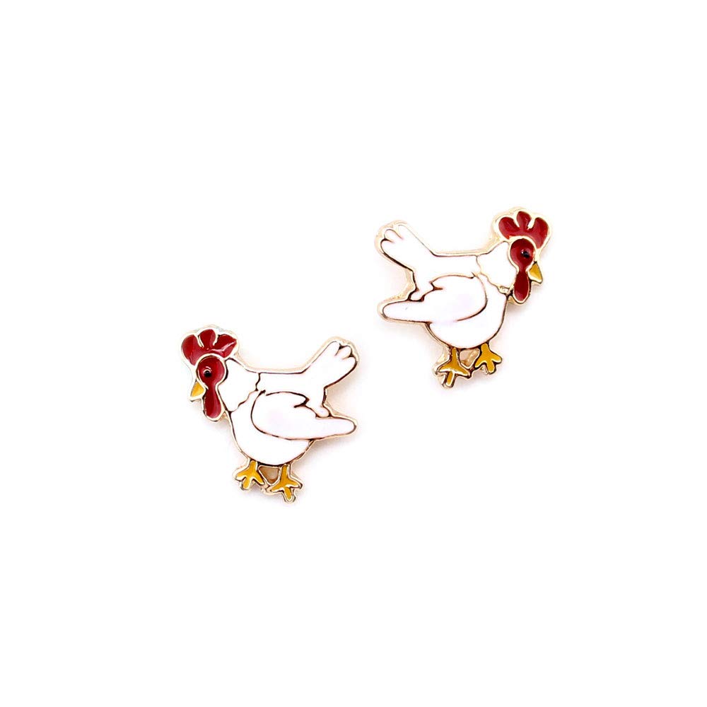 Silver and Enamel Chicken Stud Earrings from WYO-HORSE JEWELRY - Rhode Island Red, Cornish, OR Plymouth Hens (One Pair)