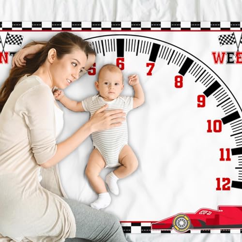 Image of Racing Car Baby Monthly Milestone Blanket Newborn Growth Record Prop Milestone Blanket for Baby Boy Photography Props for Newborn Baby Shower 60 inchx40 inch with Frames