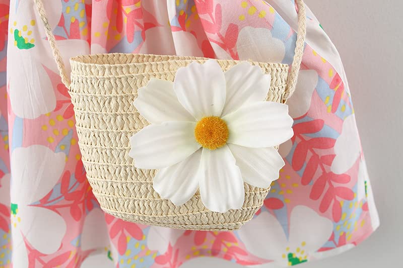 Image of Bold N Elegant Sleeveless Cotton Floral Print Party Knee Length Dress Frock with Bag Purse for Infant Toddler Baby Girl's