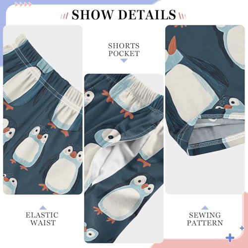 Boys' Pants Cartoon Penguin Dark Blue Long Bottoms Jogger Pants Elastic Waist Trousers with Pockets S-XL4