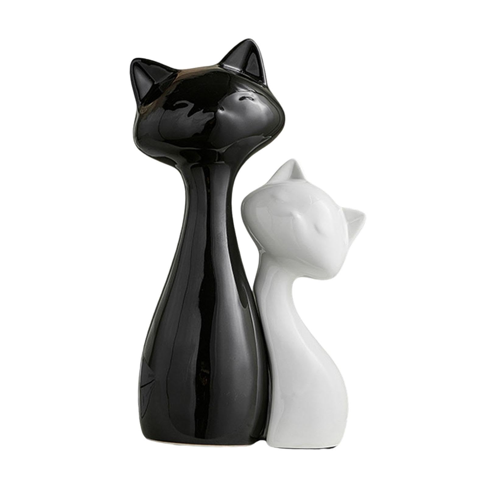 Statuette Decorative in Ceramica, Coppia di Gatti, Scultura Minimalista, Ornamento Da Mensola, Figura Artistica Adatta per Soggiorno, Ufficio E Camera, L Black S White
