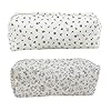 ANBOO 2Pcs Small Floral Pencil Case for Girls White Fabric Pencil Case with Blue Flowers Design Aesthetic Cute Zip-up Pencil Pouch Canvas Pen Bags Ideal for Student School Stationery Storage