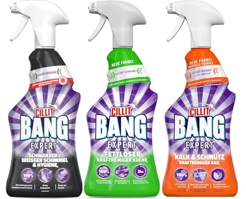 CILLIT BANG Expert Reiniger Set 3 x 750 ml Universal Fettlöser Kraftreiniger Kalk und Schmutz sowie Schimmel & Hygiene Reiniger