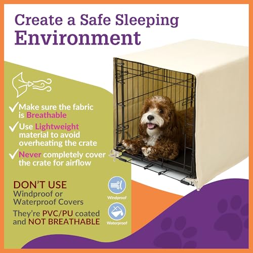 Pet Dreams Dog Crate Cover - Breathable Fabric Kennel Topper for Single-Door Crates, Fits iCrate Dog Cages 18, 24, 30, 36, 42, 48 Inches (Ivory, Small, 24") - Image 5