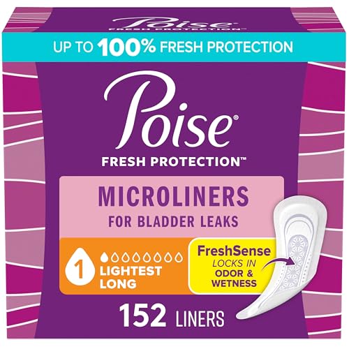 Poise Daily Microliners Incontinence Panty Liners for Bladder Leaks 1 Drop Lightest Absorbency Long Length 152 Count of Pantiliners (4 Packs of 38)