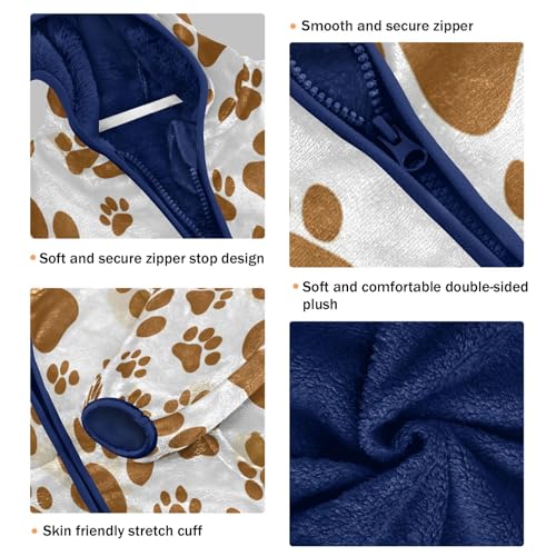 Brown Paw Prints Pattern Toddler Fleece Jacket Girl Boys Hooded Fleece Jacket Coat Warm Outwear Zip-up 3-10T3