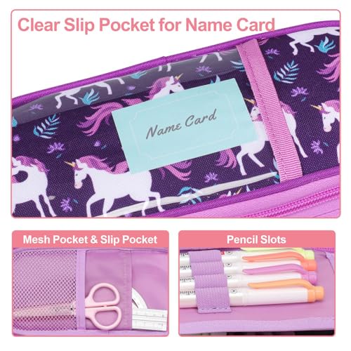 Image of Bagseri Pencil Case for Girls - Expandable Kids Pencil Case Large Capacity Pencil Pouch Organizer Cute Pencil Bag Pencil Box for School Student, Pen Case Only (Deep Purple Unicorn)