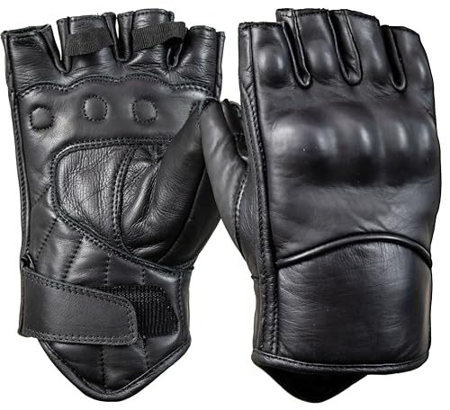 Gant sans doigt homme H06 en cuir véritable et sa coque de protection