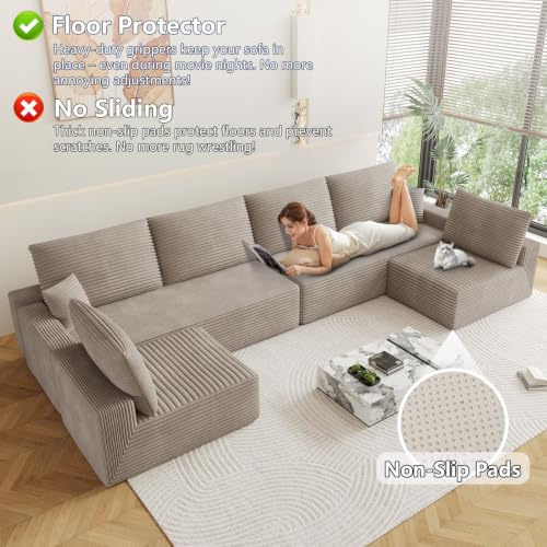 Image of Oversized Modular Sectional Sofa Couch, Large 6 Seater Corner Sofa Modern U Shaped Sectional Couch Cloud Couches for Living Room, Office, Spacious Space, Corduroy, No Assembly Required, Camel