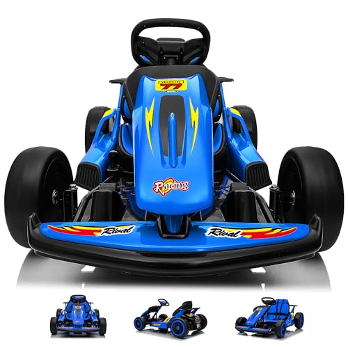 Letsgoride 24V Electric Go Kart for Kids, Crazy Drift Cart with 400W Motors, EVA Tires, Max Speed 8.1 MPH, Music, Wireless, Electric Pedal Kart Outdoor Ride on Toy for Kids Ages 6+, Blue