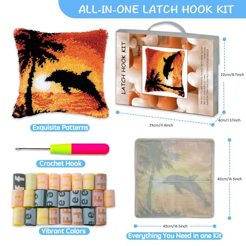 Image of ZFFLYH Colorful Lemon Latch Hook Pillow Kits for Adults Pre-Printed Cushion | Home Sofa Cushion Cover Preprinted Canvas Crochet Yarn Kits Needlework Crafts Festival Gift for Adults Beginner 17X17 Inch