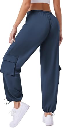 Womens Cargo Pants Water Resistant Lightweight Drawstring Hiking Joggers Base Jump Parachute Pants