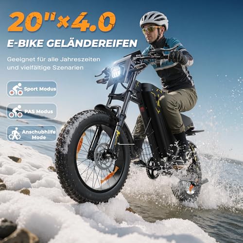 VARUN E Bike, 20 * 4.0 Zoll E-Bike Herren mit 48V 31.5Ah / 20.8Ah Akku, bis zu 160-180 KM, 250W 85Nm Motor, Fatbike Ebike mit Vollfederung, Blinker, 7 Gang All-Terrain E-Mountainbike mit EU-Konformes – Bild 5