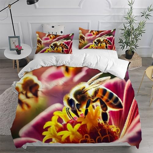 Linge de lit enfant en microfibres douces avec housse de couette abeille imprimé 3D