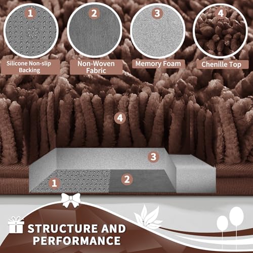 Image of Yimobra Toilet Rugs U Shaped Washable, Extra Thick Soft Absorbent Chenille Contour Bathroom Rugs for Toilet 24x20 Inch, Quick Dry Non Slip Toilet Mat for Bath Floor, Brown