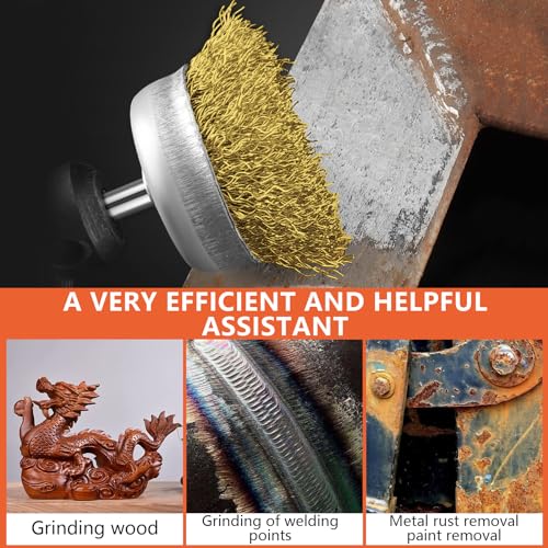 Image of Brass Wheel Cup Brush Set 8 Piece,BIHOO Brass Drill Bit with 1 /4 Inch Solid Shank,Coarse Crimped Carbon Brases