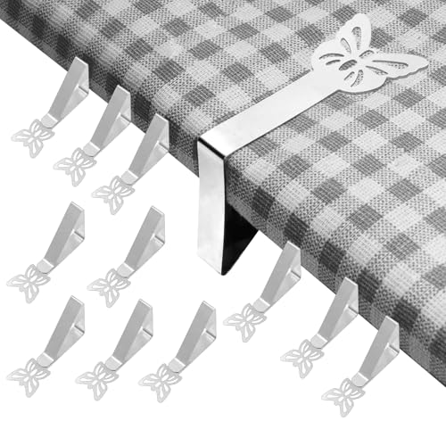 FRUHLING 12 pinzas para manteles, de acero inoxidable, para exteriores, plateadas, para mesa de jardín, restaurante, mesa de comedor, etc