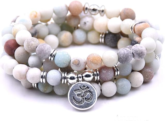 Self-Discovery 108 Natural Beads Mala Yoga Jewelry Meditation Beads Bracelet Necklace with Yoga Symbol Charm