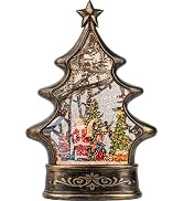 11.5 Inch Snow Globe Christmas Tree Figurine Lantern Musical Lighted Water Santa Checking His Lis...
