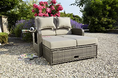 greemotion Rattan-Lounge Bahia Rondo, Sofa & Bett aus Polyrattan, Indoor & Outdoor, 2er Garten-Sofa mit Stahl-Gestell, Daybed, braun-beige