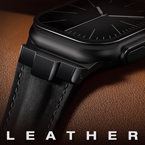 Image of Leather bands Compatible With Apple Watch Ultra Band 49mm 46mm 45mm 44mm 42mm, Superior Genuine Leather Rugged Metal Connector Durable Strap for Men iWatch Ultra3 2 1,Series 11 10 9 8 7 6 5 4 3 SE3 SE