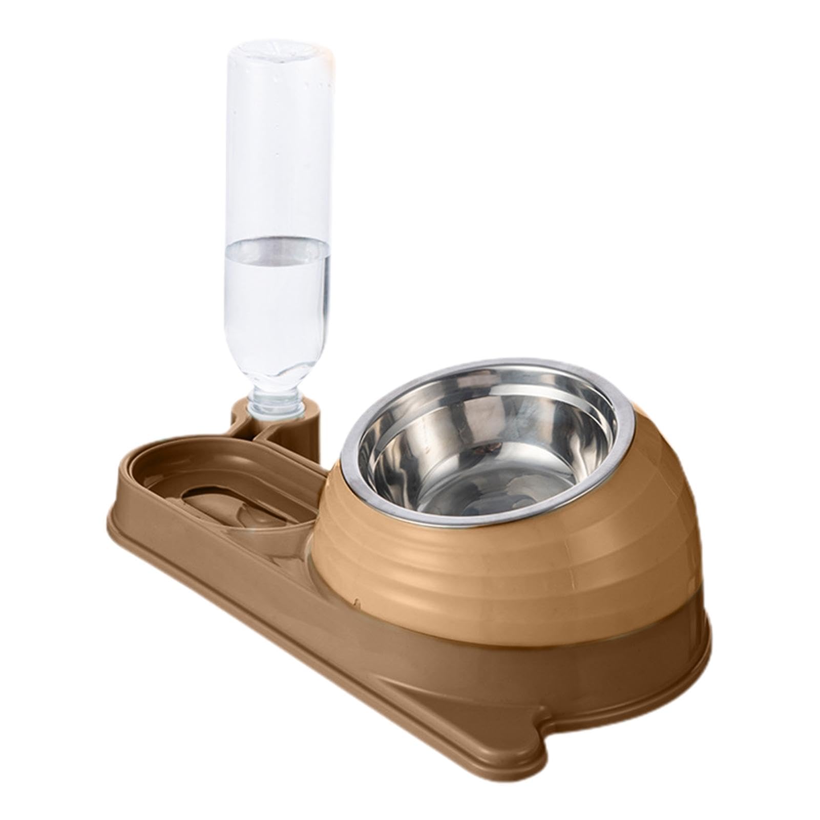 Comedero para Mascotas, Comedero for Gatos con dispensador de Agua - for Botella | Set comedero y Bebedero Inclinado Estable for Mascotas(Dark Brown)