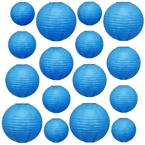Lot de 16 lanternes rondes en papier colorées - Lanterne chinoise ronde en papier peint à la main - Pour peinture et décoration - Bleu