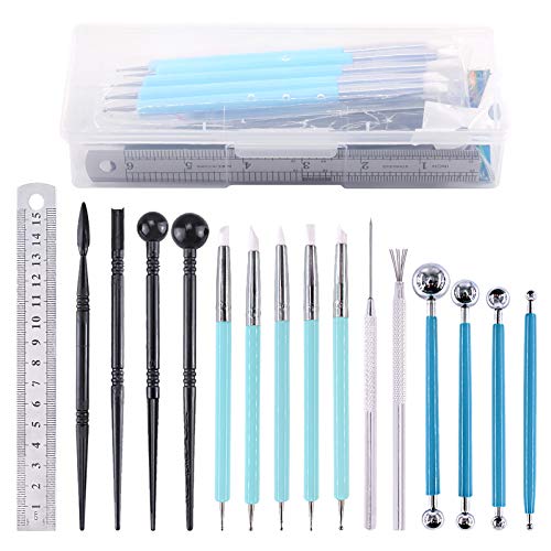 Swpeet 16-teiliges Modelliermasse-Werkzeug-Set, Kugel-Eingabestift, Keramikwerkzeuge, Kunststoff-Tonwerkzeuge, Tonnadel, Kuchen, Keramik