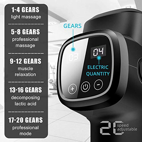 Gocheer Muscle Massage Gun, Handheld Deep Tissue Massager Electric Quiet Portable Massaging Gun 20 Speed Adjustable Professional Percussion Fascia Gun for Sore Muscle and Stiffness, Black