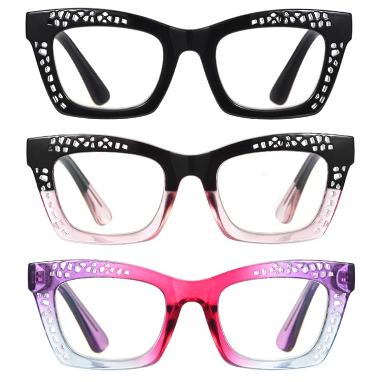 Image of 3 pack style Spring hinge Readers Blue Light Blocking Computer Square Reading Glasses for Women Men