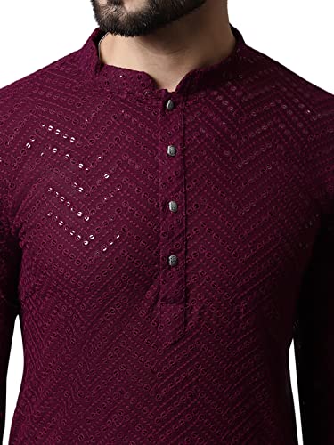 Image of Jompers Men Embroidered Sequinned Kurta with Churidar (Purple, XL)