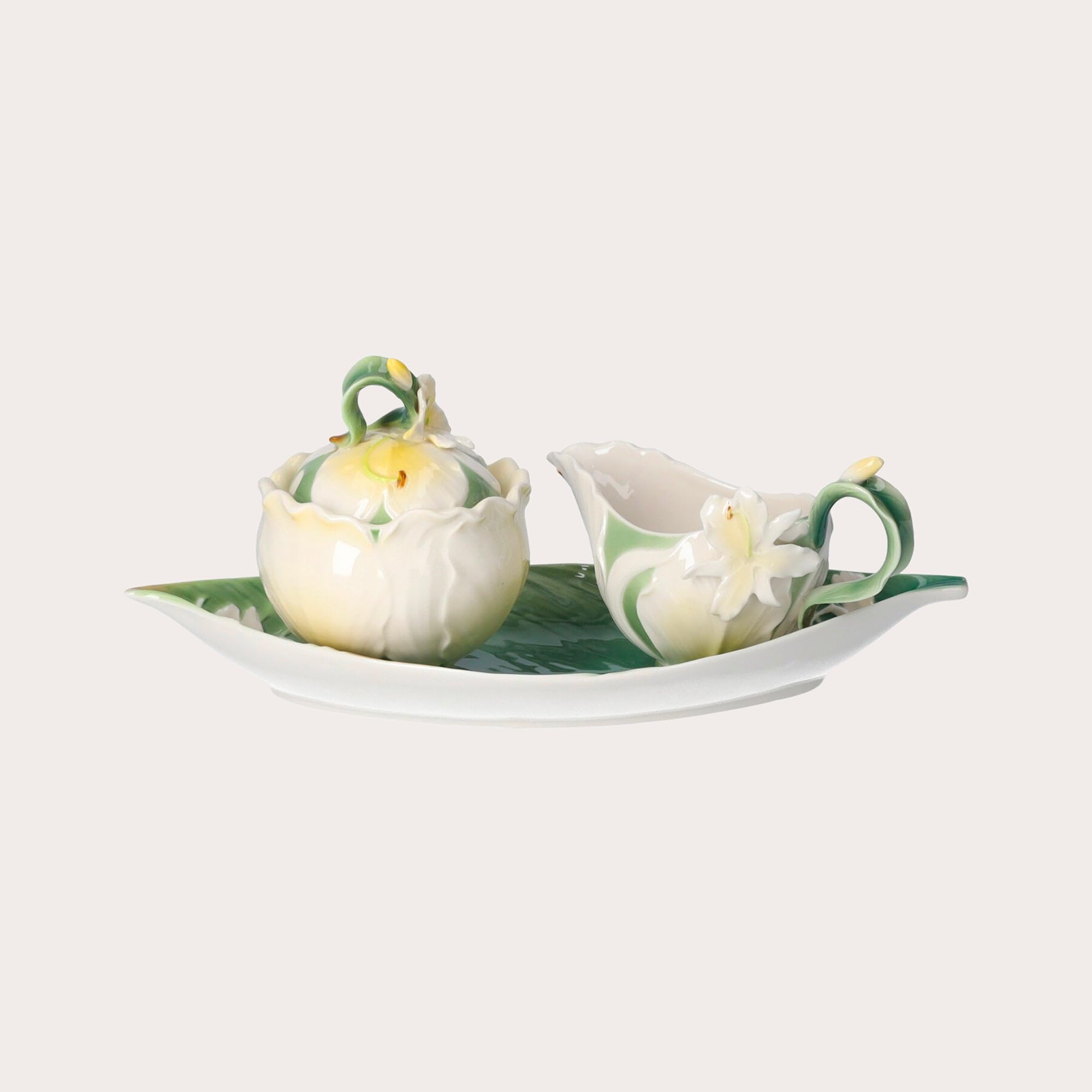 Keyhomestore KEYHOME - Juego de azucarero y lechera de porcelana decorada con flores - Estilo elegante