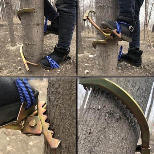 Pole Climbing Spikes,Electrician Wooden Pole Foot Buckle,Upgraded Tree Climbing Gear,Pole Climbing Shoes,Professional Non-Slip Tree Climbing Spikes for Electrician Pole Smooth Pole(Model 450, Gold)4
