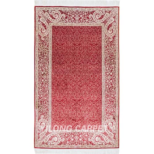 Yilong Carpet 3x5ft Red Handmade Silk Area Rug Runner All