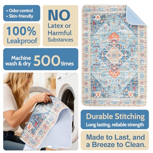 Image of Washable Pee Pads for Dogs, 2 Pack Reusable Puppy Training Pads 48 inchx32 inch Super Absorbent Waterproof Dog Training Pads, Non-Slip Potty Pads, Whelping Pads Litter Mat Blue /Mix