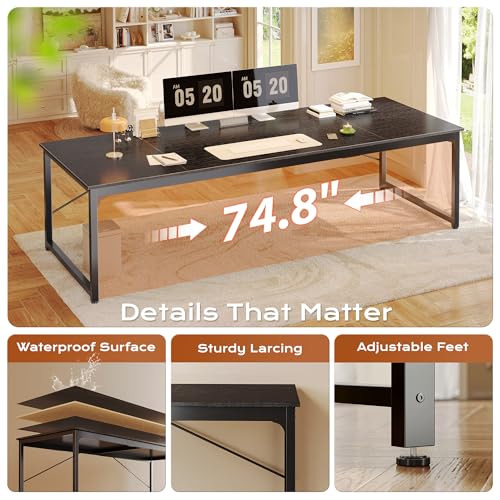 Image of PRAISUN 78.7 X 29.5 Inch Computer Desk with Deeper Desktop, Long Gaming Office Writing Work Desk for Home Office, Study, Bedroom, Work from Home, Metal Frame, Black