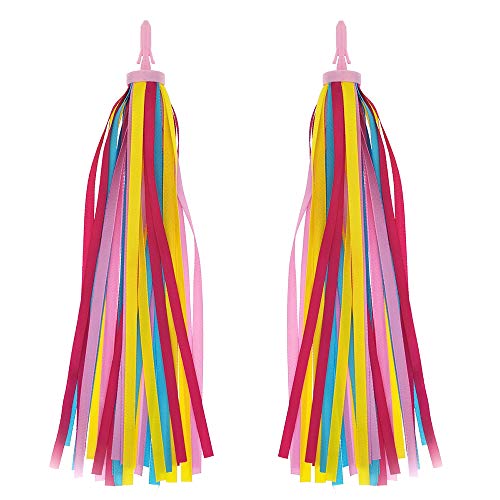MUCHEN SHOP Serpentinas de Manillar de Bicicleta,2 Pack Colore Borlas de Bicicleta Scooter Cintas de Ninos Bike Handlebar Streamers para Infantil Bebé Niña 27cm Rojo Amarillo Rosa Azul Cover