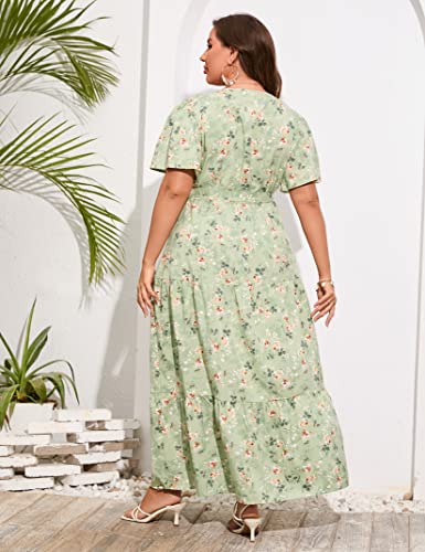 Image of ShopWonder Womens Plus Size V Neck Wrap Maxi Dress High Waist Ruffle Summer Casual Dress with Belt
