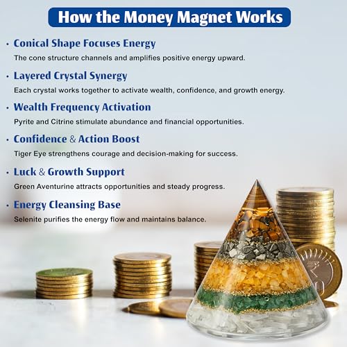 Image of JD FRESH Original Certified Money Magnet Round Pyramid /Handcrafted Healing Pyramid /Energized Crystal Orgonite Pyramid for Wealth, Prosperity & Abundance /Vaastu Dhan Yog Pyramid for Home & Office