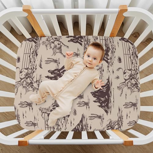 Image of Western American Cowboy Crib Sheets Soft Breathable Fitted Baby Playard Sheets Mattress Cover for Girl Boys, 39 inch x 27 inch x 5 inch