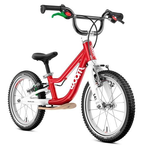 woom GO 1 Plus Balance Bike for Children 3 to 4.5 Years Old, 14-Inch Lightweight Bike with Handbrake & Steering Limiter for Toddler Boys & Girls - Red