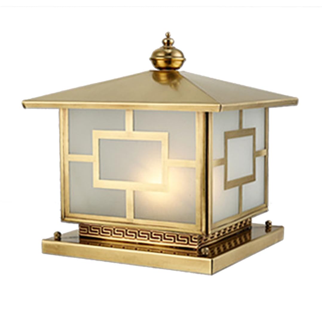 HCIPJQY European Industrial Pillar Table Light Antique Brass Bollard Column Lamp,Waterproof Glass Shade Luxury Decoration Post Light Fits 4x4 Post Garden, Driveway, Pathway, Porch, Yard