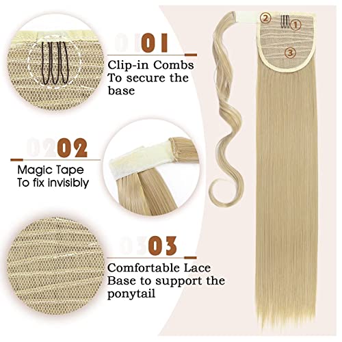 TESS Clip in Ponytail Extension Blonde 26",Hair Extensions Ponytail Synthetic Wrap Around Long Straight Fake Pony Tails Hair Pieces for Women(#24) - Image 3