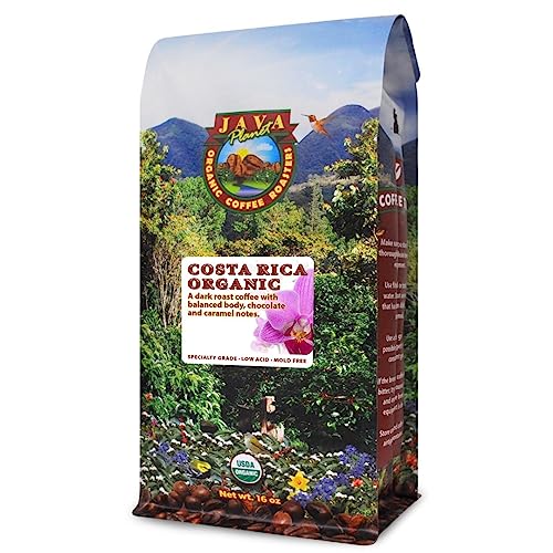 Java Planet, Organic Coffee Beans, Costa Rica Single Origin, Gourmet Dark Roast of Arabica Whole Bean Coffee, Certified Organic, Grown at High Altitudes, 1LB bag