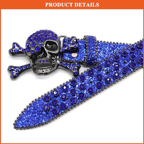 Skull Rhinestone Belt for Men Women, Studded Sparkly Diamond Waist Strap Hip hop Punk PU Leather Belts2
