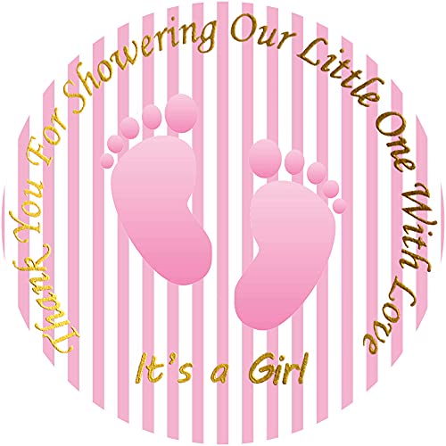 AIXIANG 360 Pcs Baby Shower Stickers 2 Inch Round Pink Stripe Cutest Footprint Gold Stamping Thank You Stickers Girls for Baby Shower Favors Decorations
