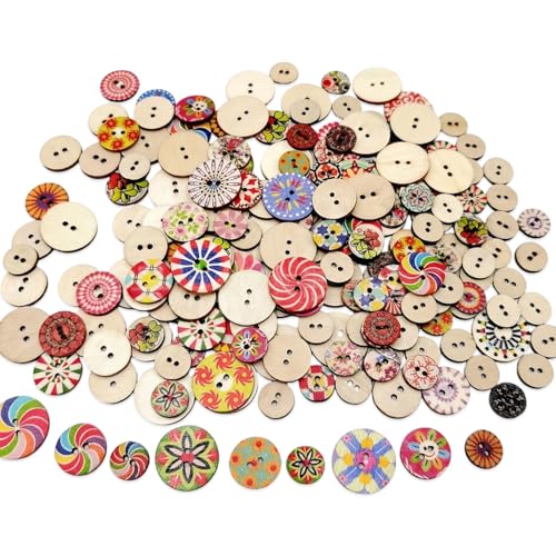 CATZUM Lot de 100 boutons avec 2 trous, assortiment de ronds vintage forme de fleurs, pour couture, travaux manuels, loisirs créatifs, DIY, mercerie et...