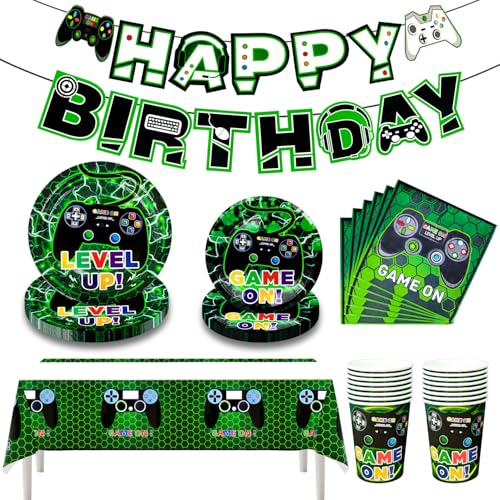 Jeux Vidéo Fête Décorations Fournitures,Vaisselle de Fête de Jeu Vidéo - Assiettes en Papier de Serviettes Nappes Bannière etc Fournitures de...