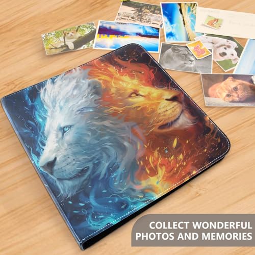 Álbum de fotos ALAZA Cool Lion in Ice and Fire, tapa de cuero sintético PU, encuadernación con tres anillas, para bodas, viajes y recuerdos familiares miniatura 4